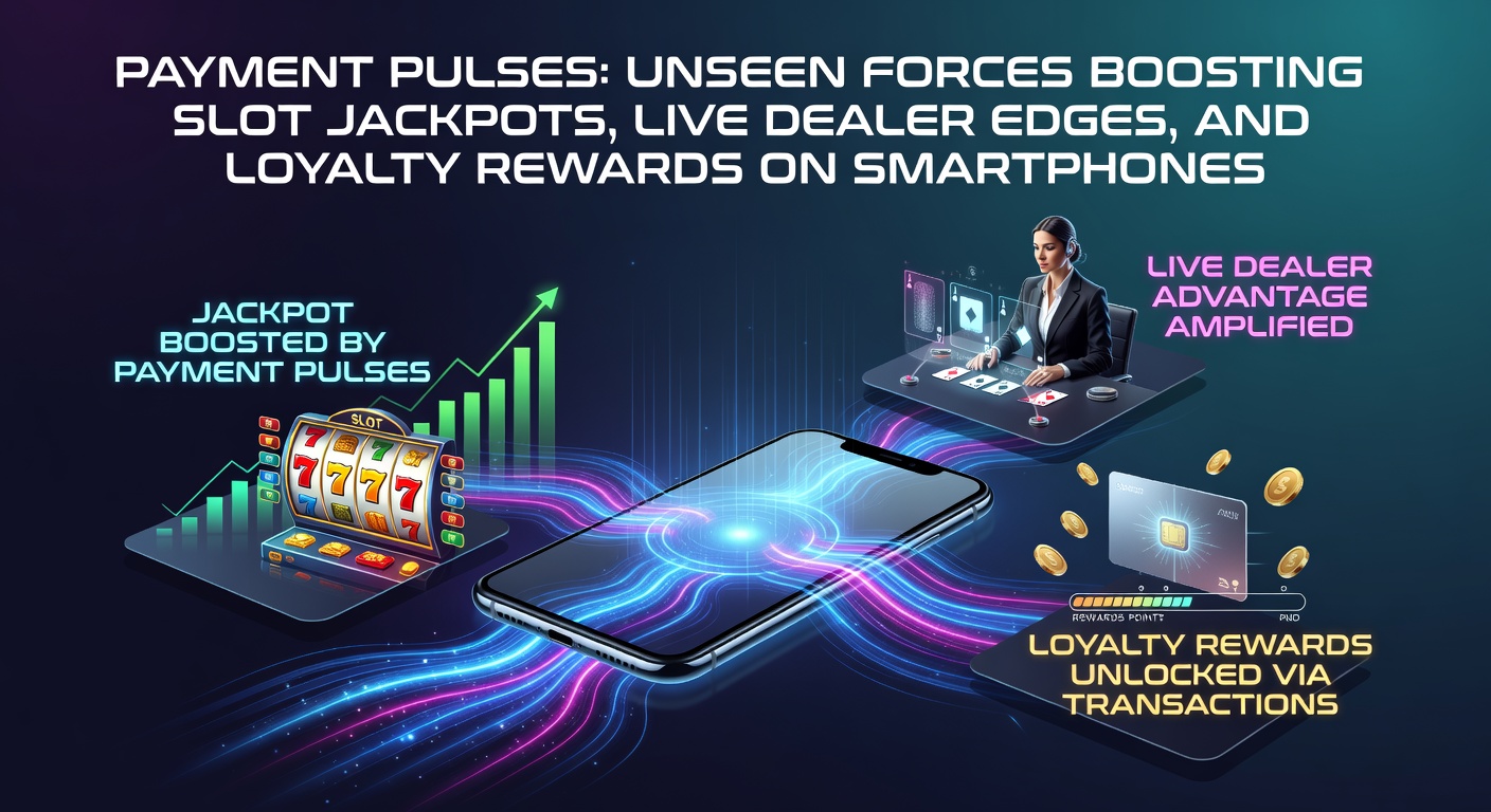 Smartphone mit pulsierenden Zahlungsikonen, die Slot-Jackpots und Live-Dealer-Spiele beleuchten