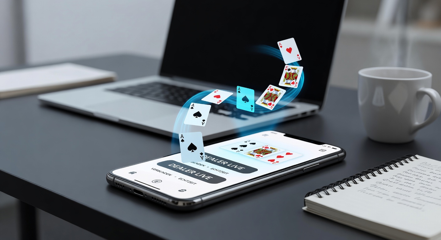 Detailansicht einer mobilen App mit verknüpften Slot- und Live-Dealer-Elementen